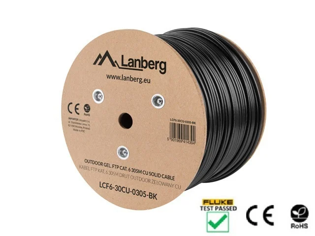 LAN KABEL CAT.6 FTP 305M PEVNÝ VENKOVNÍ CU KABEL ČERNÝ