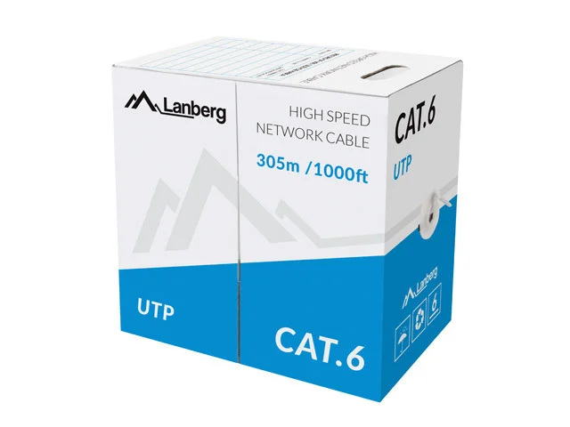 LAN KABEL CAT.6 UTP 305M PEVNÝ CU ŠEDÝ CPR