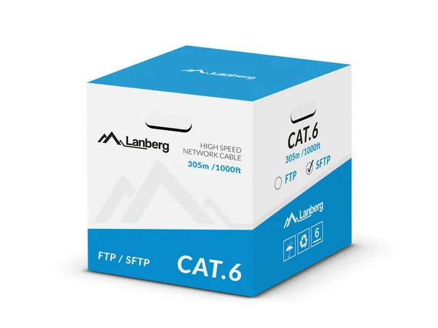 LAN KABEL CAT.6 SFTP 305M PEVNÝ CU ŠEDÝ CPR