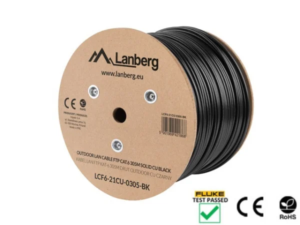 LAN KABEL CAT.6 FTP 305M PEVNÝ VENKOVNÍ CU ČERNÝ