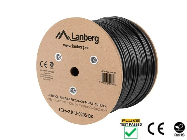 LAN KABEL CAT.6 FTP 305M PEVNÝ VENKOVNÍ CU ČERNÝ