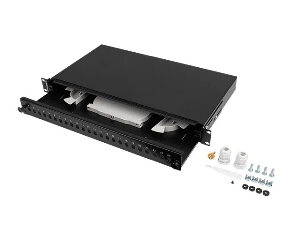 19" RACKOVÝ 1U OPTICKÝ PATCH PANEL  24XST / 24XFC ČERNÝ + PŘÍSLUŠENSTVÍ