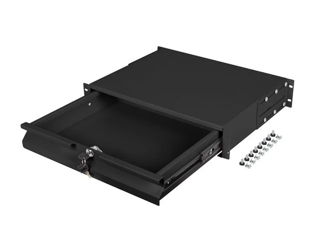 19" ZÁSUVKA 2U/483X360MM MAX. NOSNOST DO 90 KG 4BODOVÁ MONTÁŽ ČERNÁ
