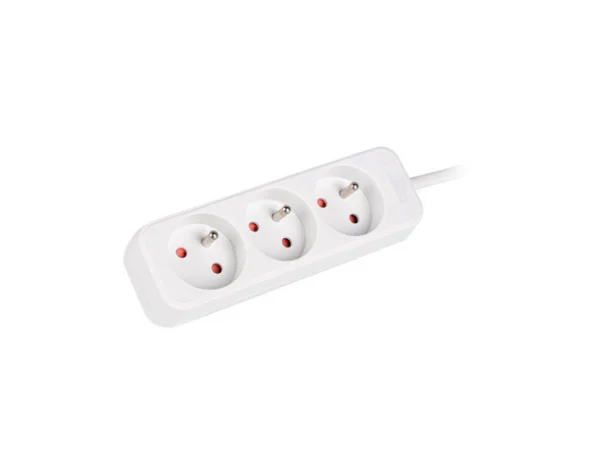 NAPÁJECÍ LIŠTA  3M 3X FRANCOUZSKÉ ZÁSUVKY KVALITNÍ MĚDĚNÝ KABEL BÍLÝ