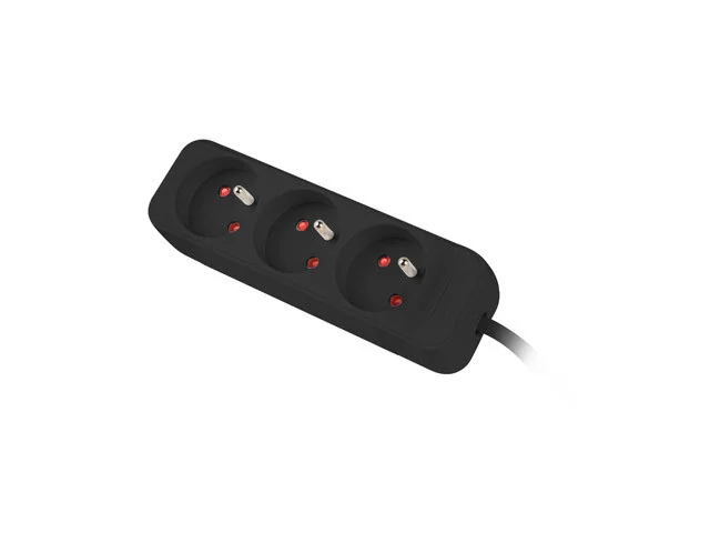 NAPÁJECÍ LIŠTA  3M 3X FRANCOUZSKÉ ZÁSUVKY KVALITNÍ MĚDĚNÝ KABEL ČERNÝ