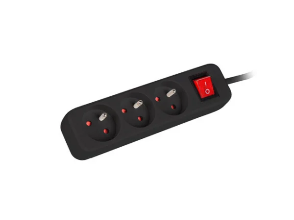 NAPÁJECÍ LIŠTA  1,5 M 3X FRANCOUZSKÉ ZÁSUVKY S VYPÍNAČEM KVALITNÍ MĚDĚNÝ KABEL ČERNÝ