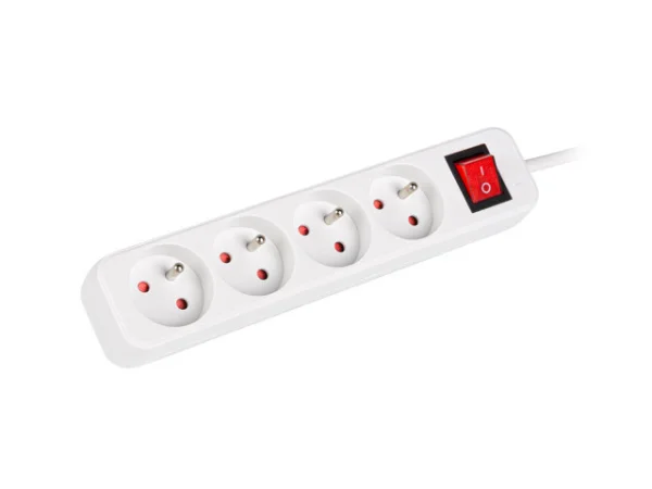 NAPÁJECÍ LIŠTA  1,5 M 4X FRANCOUZSKÉ ZÁSUVKY S VYPÍNAČEM KVALITNÍ MĚDĚNÝ KABEL BÍLÝ