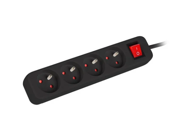 NAPÁJECÍ LIŠTA  1,5 M 4X FRANCOUZSKÉ ZÁSUVKY S VYPÍNAČEM KVALITNÍ MĚDĚNÝ KABEL ČERNÝ