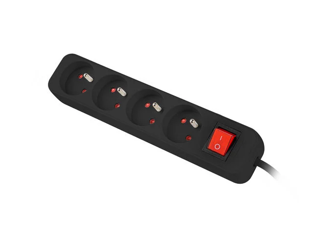 NAPÁJECÍ LIŠTA  1,5 M 4X FRANCOUZSKÉ ZÁSUVKY S VYPÍNAČEM KVALITNÍ MĚDĚNÝ KABEL ČERNÝ