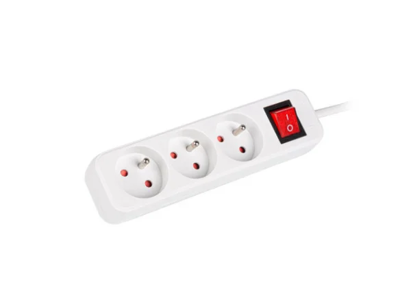NAPÁJECÍ LIŠTA  3M 3X FRANCOUZSKÉ ZÁSUVKY S VYPÍNAČEM KVALITNÍ MĚDĚNÝ KABEL BÍLÝ