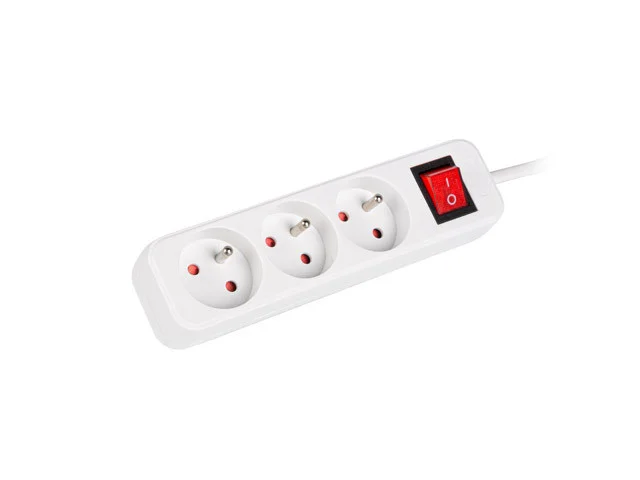 NAPÁJECÍ LIŠTA  3M 3X FRANCOUZSKÉ ZÁSUVKY S VYPÍNAČEM KVALITNÍ MĚDĚNÝ KABEL BÍLÝ