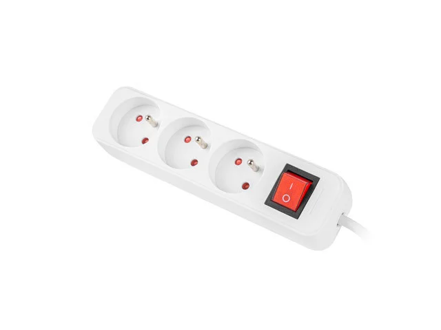 NAPÁJECÍ LIŠTA  3M 3X FRANCOUZSKÉ ZÁSUVKY S VYPÍNAČEM KVALITNÍ MĚDĚNÝ KABEL BÍLÝ
