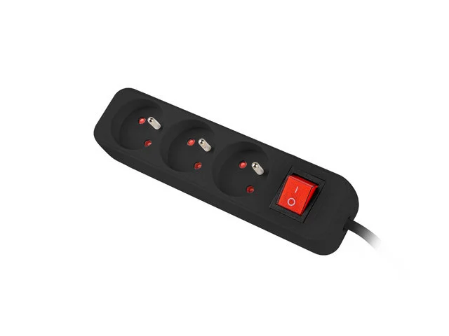 NAPÁJECÍ LIŠTA  3M 3X FRANCOUZSKÉ ZÁSUVKY S VYPÍNAČEM KVALITNÍ MĚDĚNÝ KABEL ČERNÝ