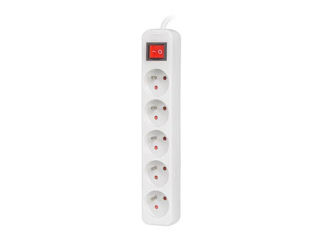 NAPÁJECÍ LIŠTA  3M 5X FRANCOUZSKÉ ZÁSUVKY S VYPÍNAČEM KVALITNÍ MĚDĚNÝ KABEL BÍLÝ