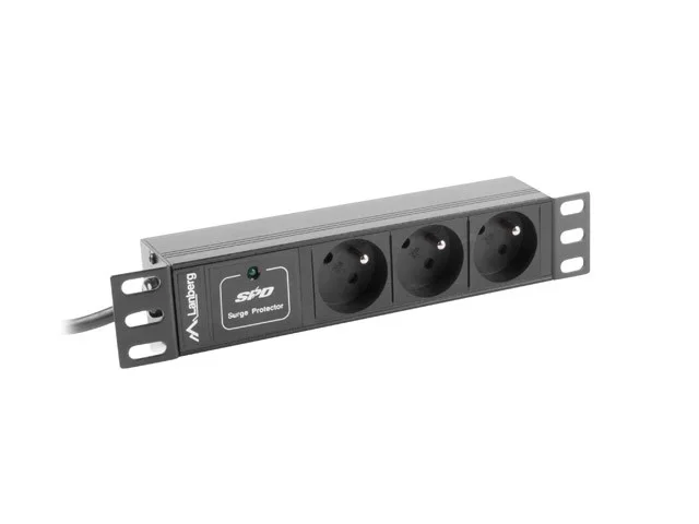 NAPÁJECÍ DISTRIBUČNÍ JEDNOTKA (PDU) 10"  1U 10A 2M 3X FRANCOUZSKÉ ZÁSUVKY ČERNÁ C14