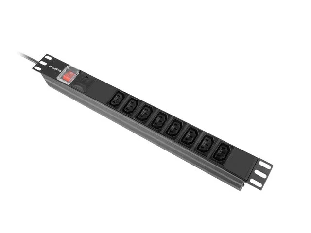 19"  1U 16A 2M 8X ZÁSUVKY IEC C13 ČERNÁ C20