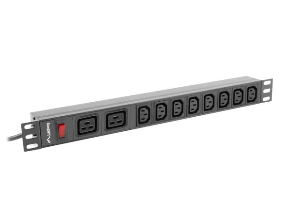 19"  1U 16A 2M 2X C19 8X IEC C13 ZÁSUVKY ČERNÁ C20