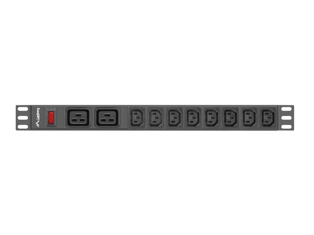 19"  1U 16A 2M 2X C19 8X IEC C13 ZÁSUVKY ČERNÁ C20