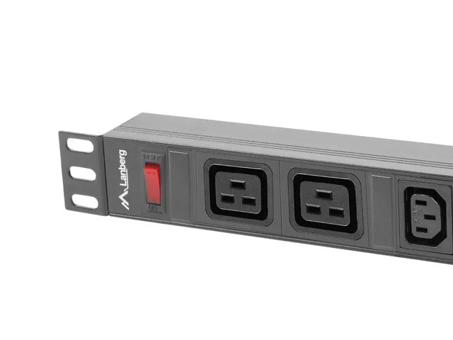19"  1U 16A 2M 2X C19 8X IEC C13 ZÁSUVKY ČERNÁ C20