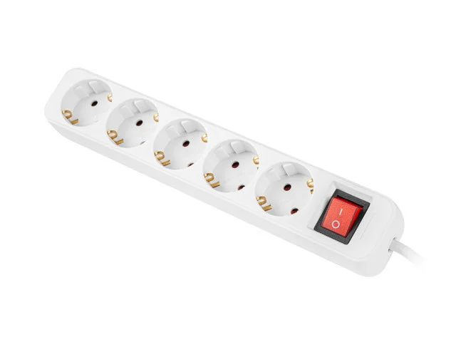 NAPÁJECÍ LIŠTA  1,5 M 5X ZÁSUVKY SCHUKO S VYPÍNAČEM KVALITNÍ MĚDĚNÝ KABEL BÍLÁ