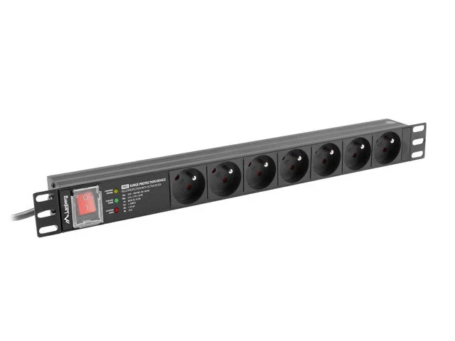 NAPÁJECÍ DISTRIBUČNÍ JEDNOTKA (PDU) PRO 19"  1U 16A 2M 7X FRANCOUZSKÉ ZÁSUVKY SPD-3MP ČERNÁ