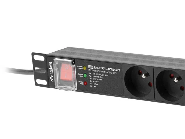 NAPÁJECÍ DISTRIBUČNÍ JEDNOTKA (PDU) PRO 19"  1U 16A 2M 7X FRANCOUZSKÉ ZÁSUVKY SPD-3MP ČERNÁ
