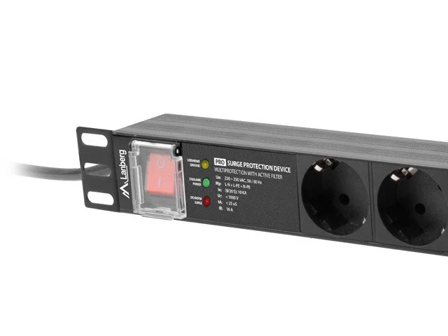 NAPÁJECÍ DISTRIBUČNÍ JEDNOTKA (PDU) PRO 19"  1U 16A 2M 7X SCHUKO ZÁSUVKY SPD-3MP ČERNÁ