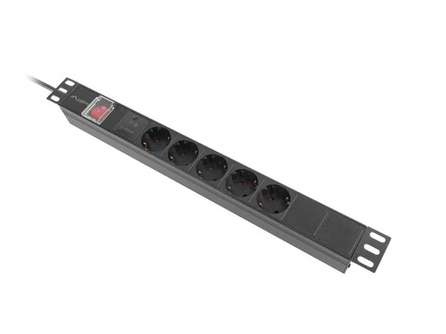 19"  1U 10A 2M 5X SCHUKO ZÁSUVKY ČERNÁ C14