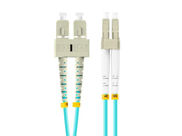 OPTICKÝ PATCHCORD MM LC/UPC-SC/UPC DUPLEX 0,5 M LSZH OM3 50/125 3,0 MM AQUA
