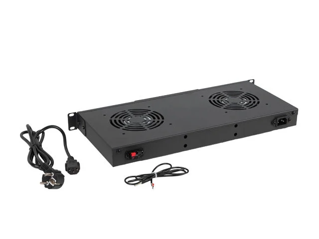 19" VENTILÁTOROVÁ JEDNOTKA / VENTILAČNÍ PANEL S LCD 2 VENTILÁTORY + TERMOSTAT 230V ČERNÁ
