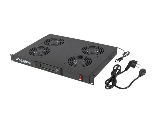 19" VENTILÁTOROVÁ JEDNOTKA / VENTILAČNÍ PANEL S LCD 4 VENTILÁTORY + TERMOSTAT 230V ČERNÁ