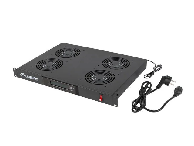19" VENTILÁTOROVÁ JEDNOTKA / VENTILAČNÍ PANEL S LCD 4 VENTILÁTORY + TERMOSTAT 230V ČERNÁ