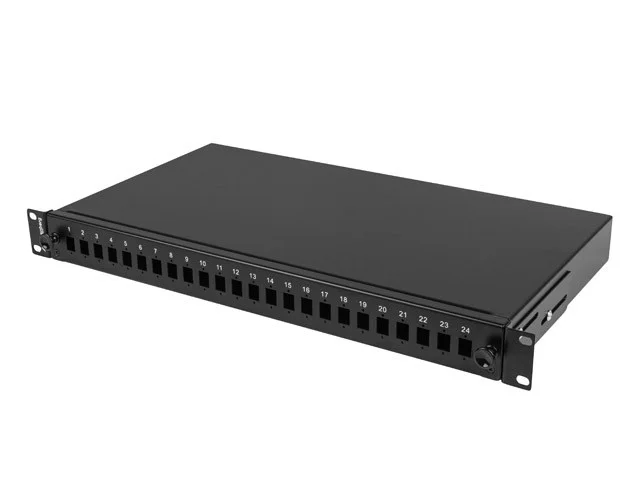 19" RACKOVÝ 1U OPTICKÝ PATCH PANEL  24XSC SIMPLEX/24XLC DUPLEX ČERNÝ + PŘÍSLUŠENSTVÍ