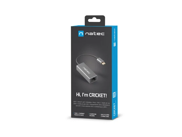 USB → RJ45 Ethernet adaptér (síťová karta) Natec Cricket USB-C 3.1, 1× RJ45, 1 Gb/s, kabel