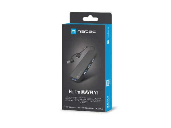 USB-C 3.0 HUB NATEC MAYFLY 4-PORT BLACK + USB-A ADAPTER
