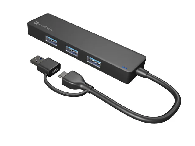 USB-C 3.0 HUB NATEC MAYFLY 4-PORT BLACK + USB-A ADAPTER