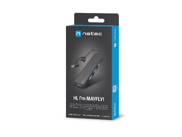 USB-C 3.0 HUB NATEC MAYFLY 4-PORT BLACK + USB-A ADAPTER